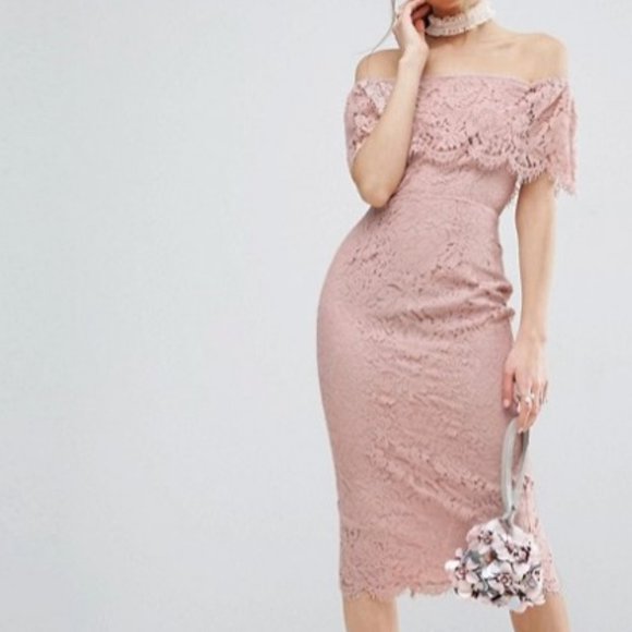 ASOS Dresses & Skirts - ASOS Lace Bardot Pencil Midi Dress US size 0